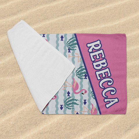 Personalized Beach Towel - Pink Flamingo