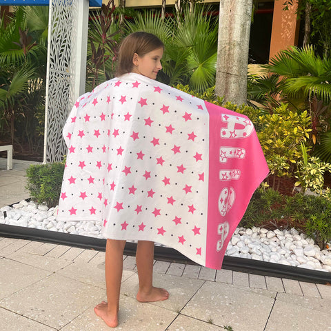 Personalized beach towel for girls - coral pink stars