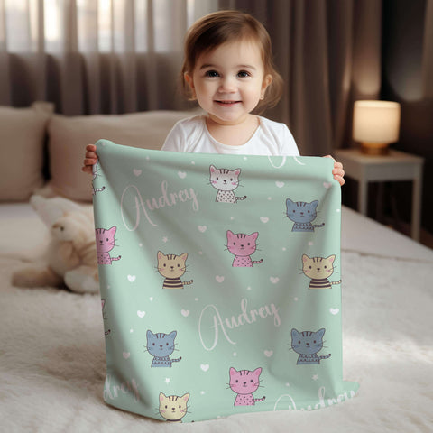 Personalized Baby Blanket - Cute Kittens