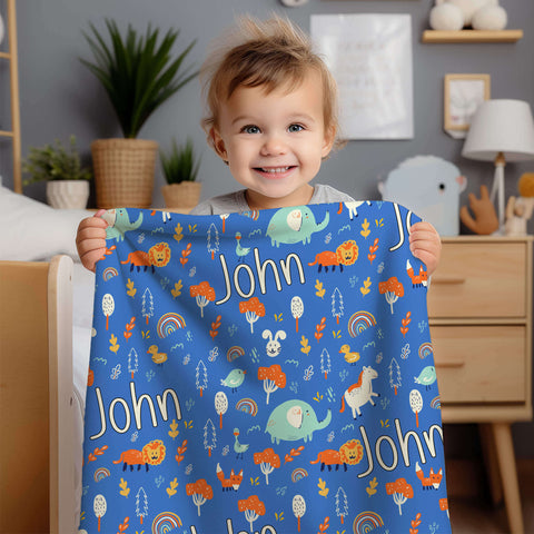 Personalized Baby Blanket - Drawn Animals