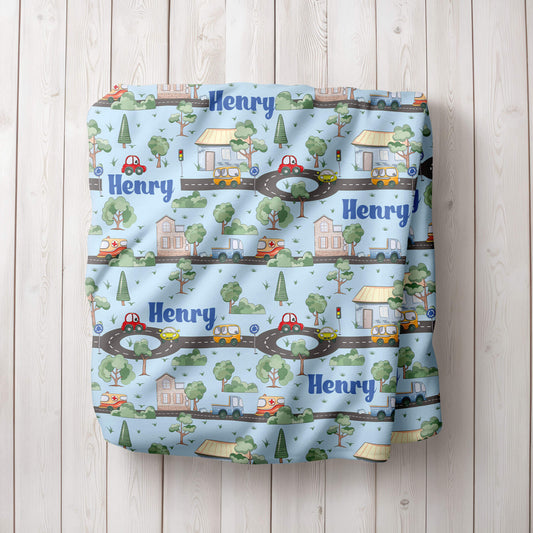 Personalized Name Blanket - Cars in the City