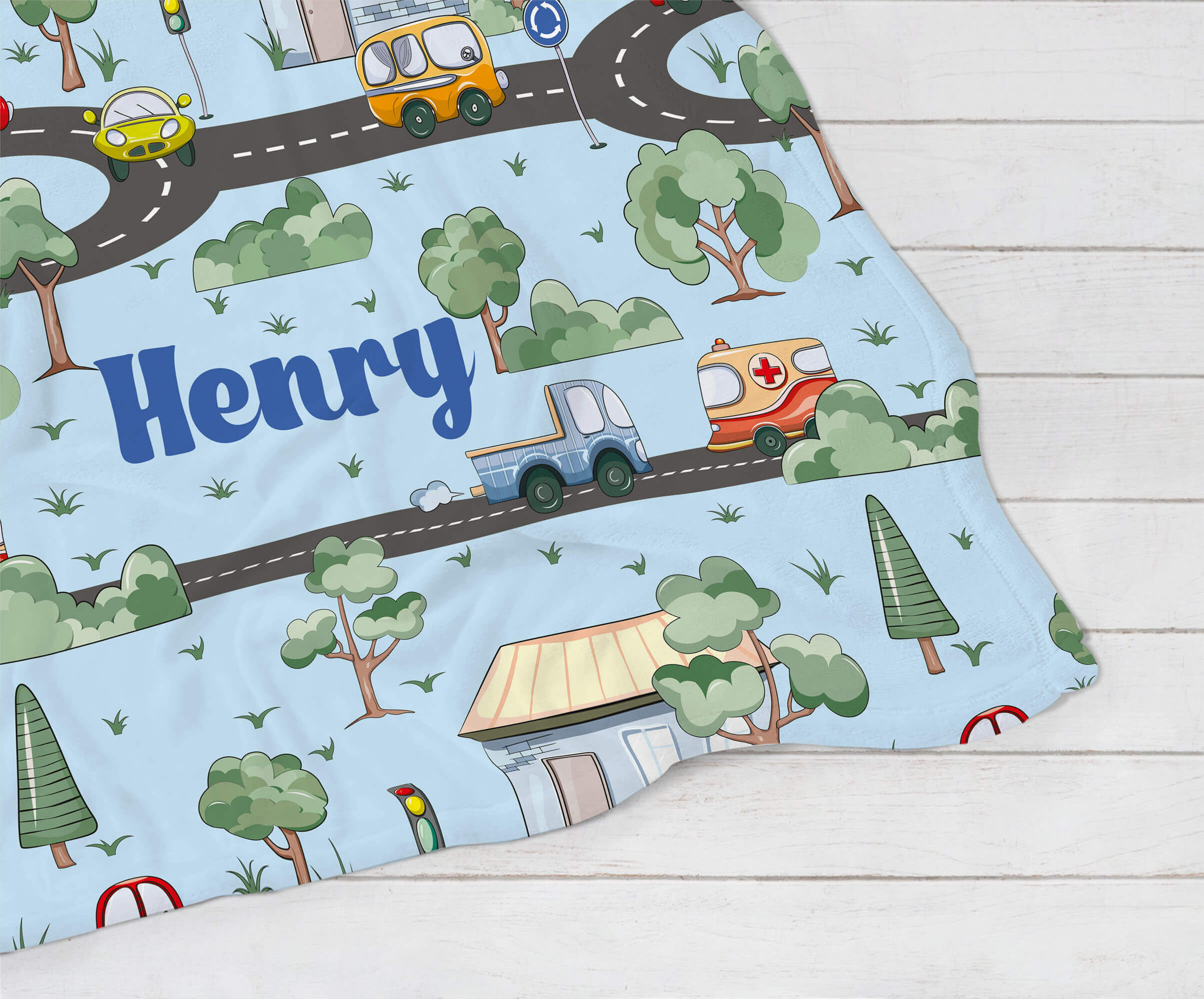 Personalized Name Blanket - Cars in the City