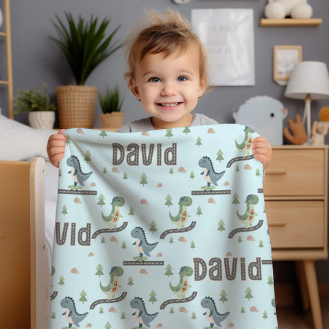 Personalized Baby Blanket - Dinosaur Skate