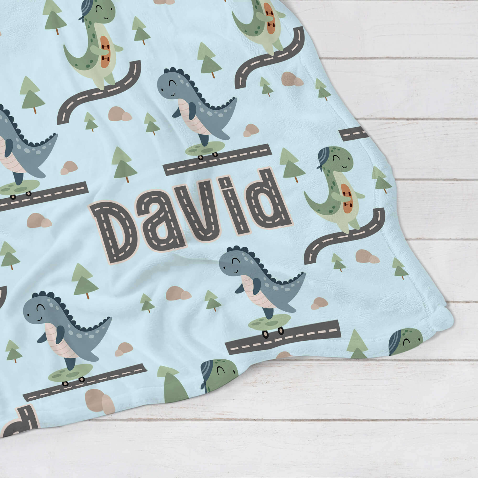 Personalized Baby Blanket - Dinosaur Skate