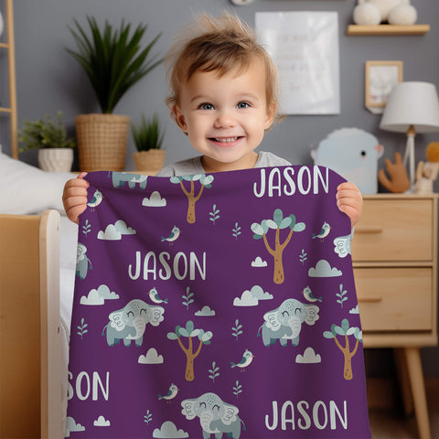 Personalized Baby Blanket - Elephants