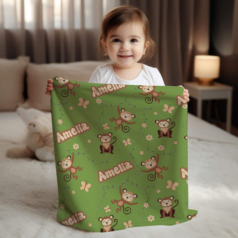 Personalized Baby Blanket - Monkeys