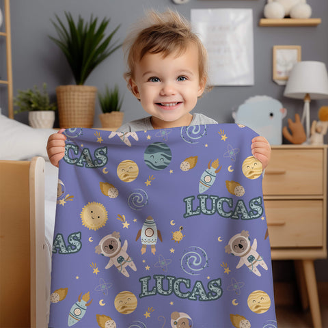 Personalized Baby Blanket - Animals and Planets