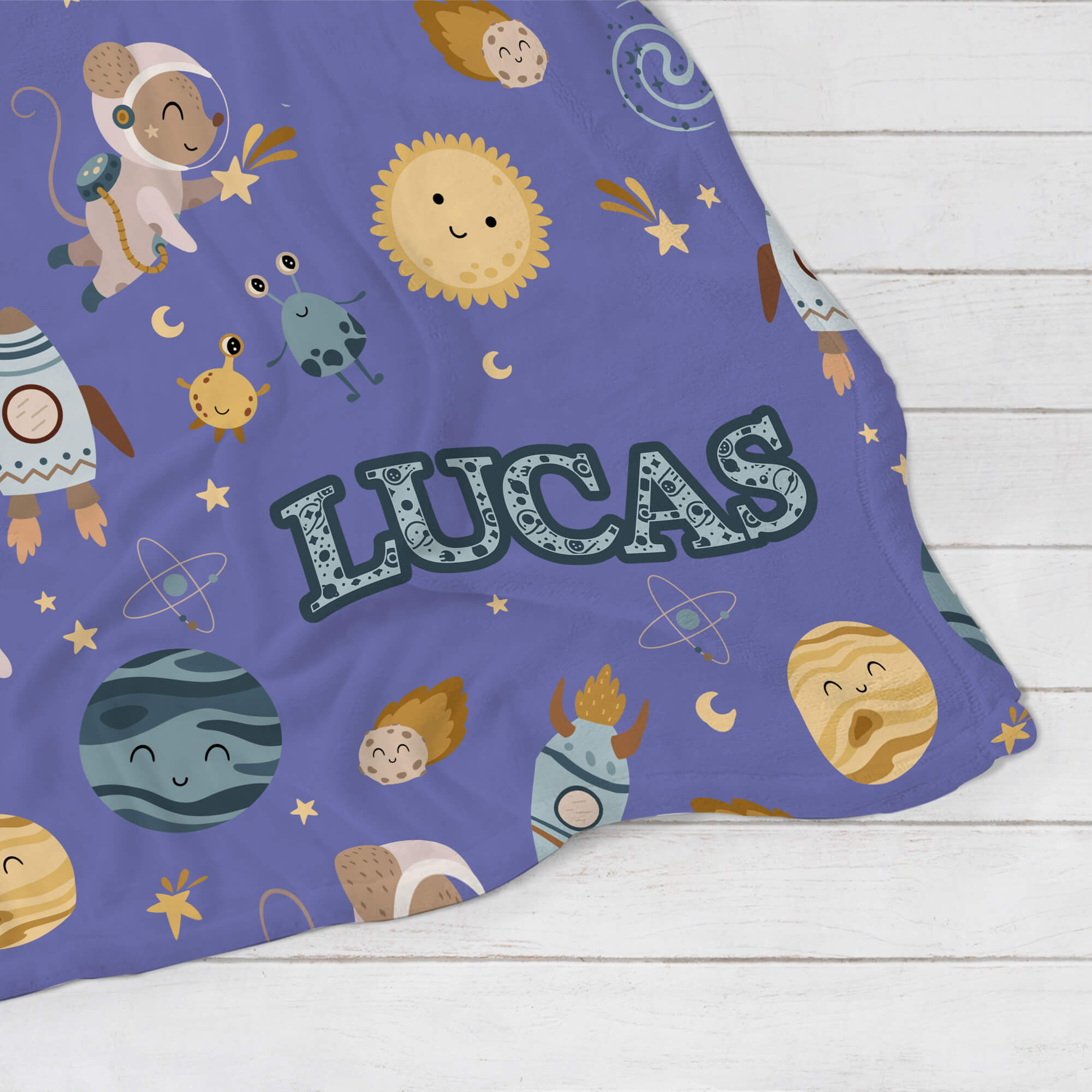 Personalized Baby Blanket - Animals and Planets