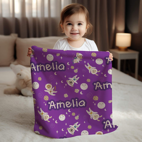 Personalized Baby Blanket - Animals in Space