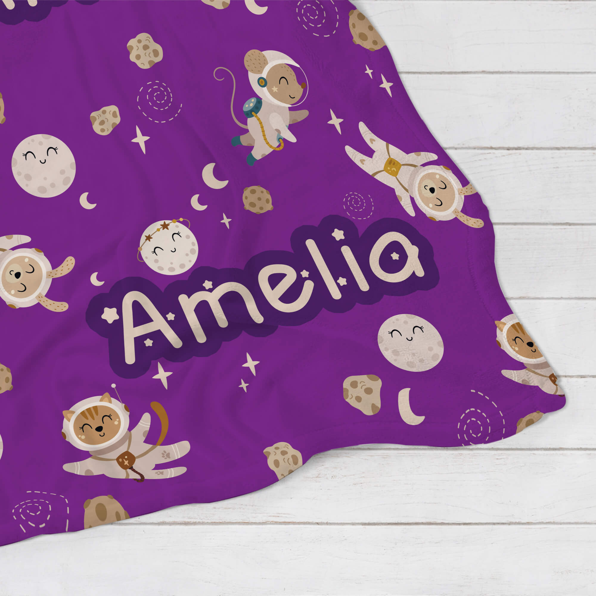 Personalized Baby Blanket - Animals in Space