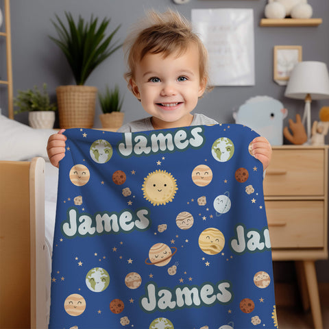 Personalized Baby Blanket - Smiling Planets