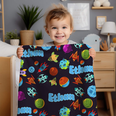 Personalized Baby Blanket - Spaceships