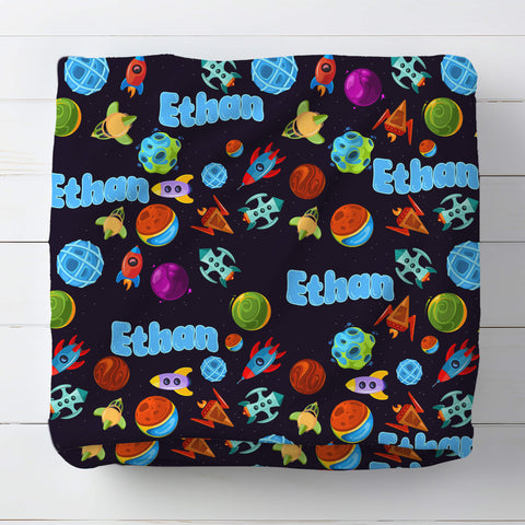 Personalized Baby Blanket - Spaceships