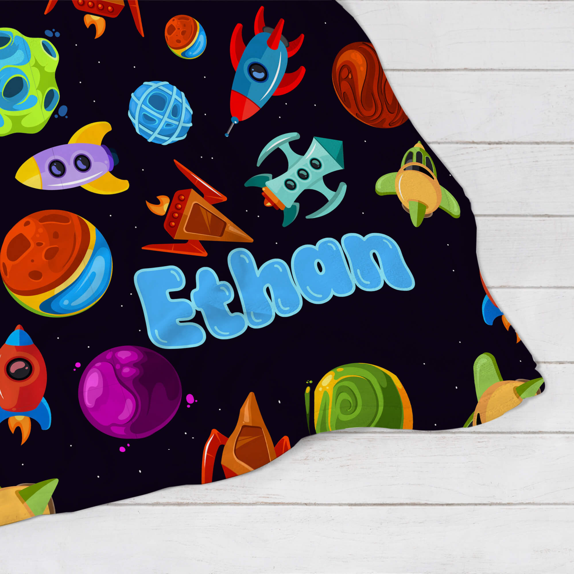 Personalized Baby Blanket - Spaceships