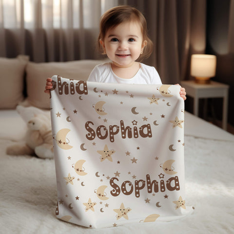 Personalized Baby Blanket - Stars and Moons