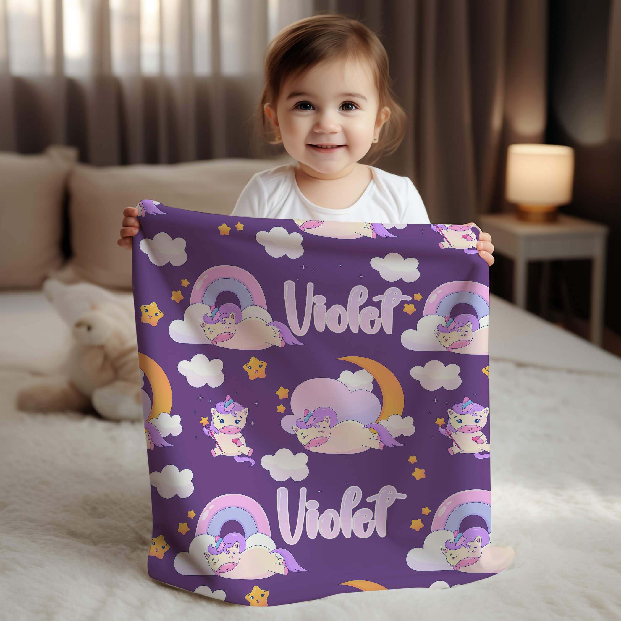 Personalized Name Blanket - Happy Unicorn