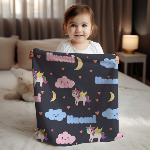 Personalized Baby Blanket - Unicorn Moon