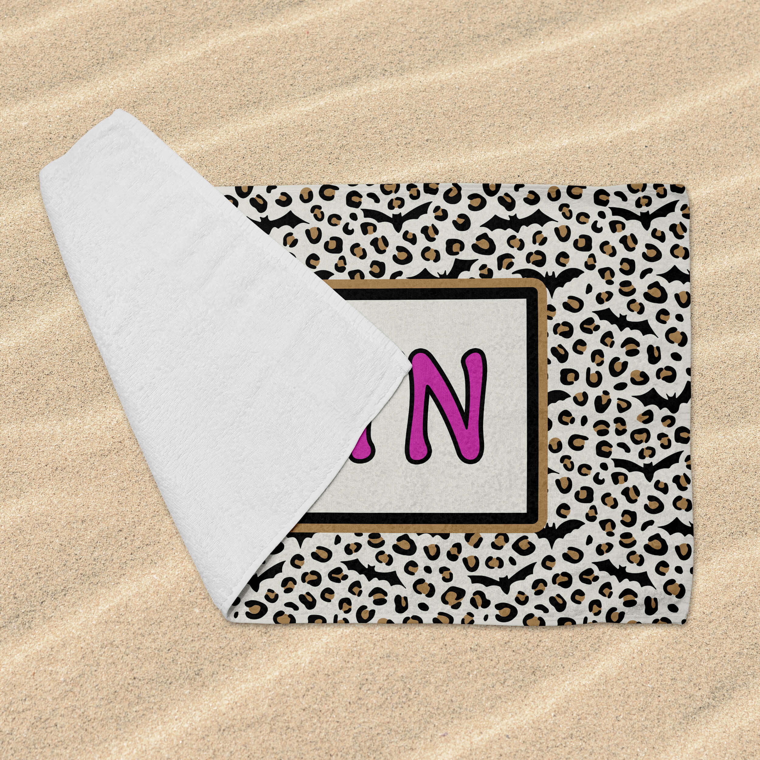 Personalized Beach Towel - Bat and Leopard