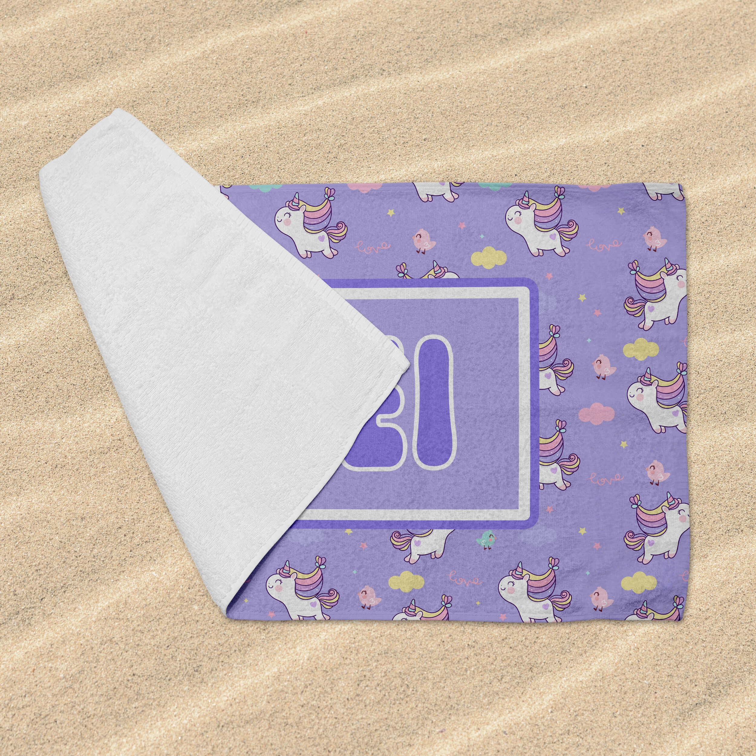 Personalized Beach Towel - Unicorn Love